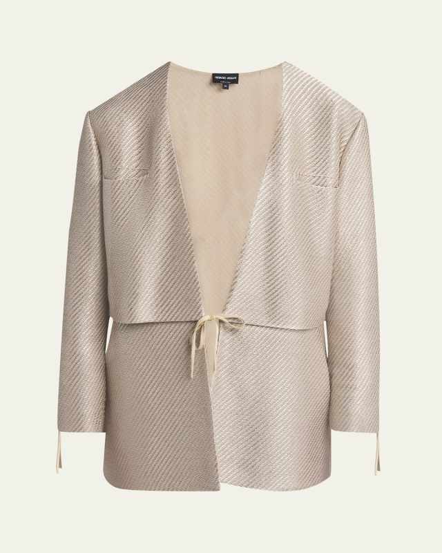 Shiny Raffia Jersey Jacquard Tie Jacket